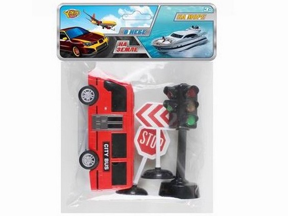 Купить оптом Автобус инерц. 12 см с аксесс. (свет, звук) в пак. M0582 в Луганске