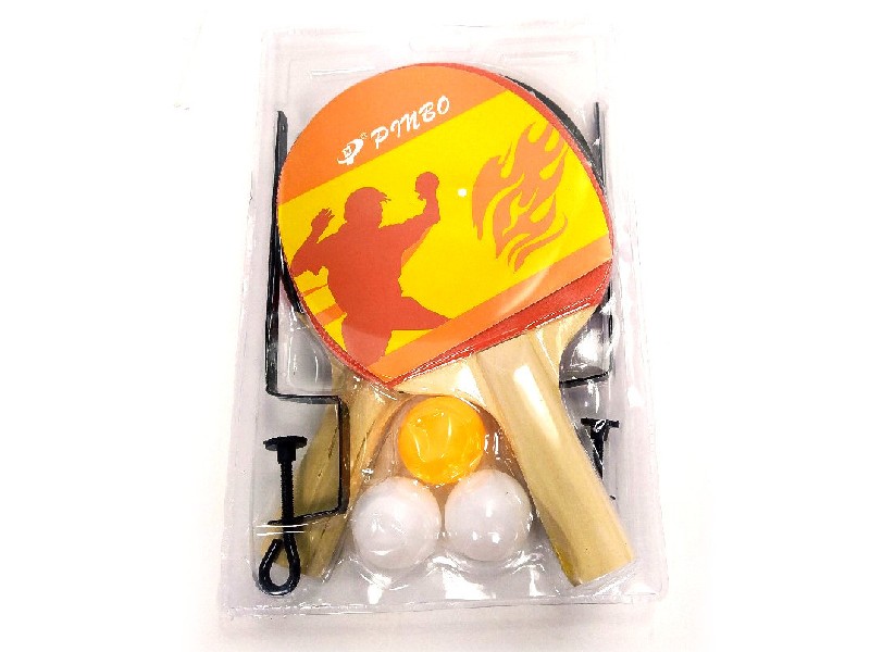 Набор для настольного тенниса (2 ракетки+сетка+3 мячика) 19*30 см под слюдой AL-304