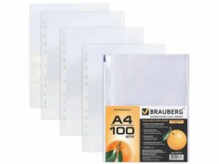 50899 [221713]Файлы А4 «BRAUBERG» 45 мкм апельсиновая корка (100шт/уп)