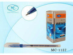 50901 [MC-1157син]Ручка масляная «BASIR» белый полупрозрачный корпус 1 мм СИНЯЯ (50шт/уп)