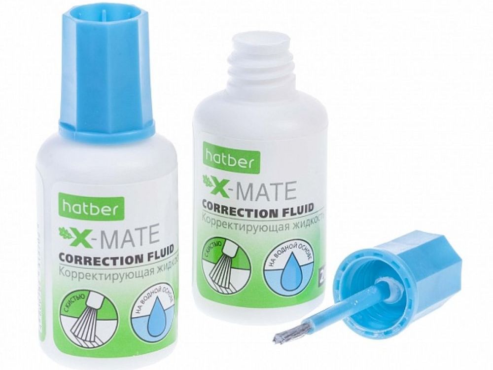 Корректирующая жидкость «HATBER X-MATE» 20 мл с кисточкой на водной основе