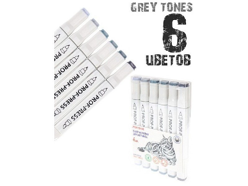 Набор маркеров для скетчинга «GREY TONES» двусторонних 6 цв. (скошенный/пулевидный наконечник) МП-7939