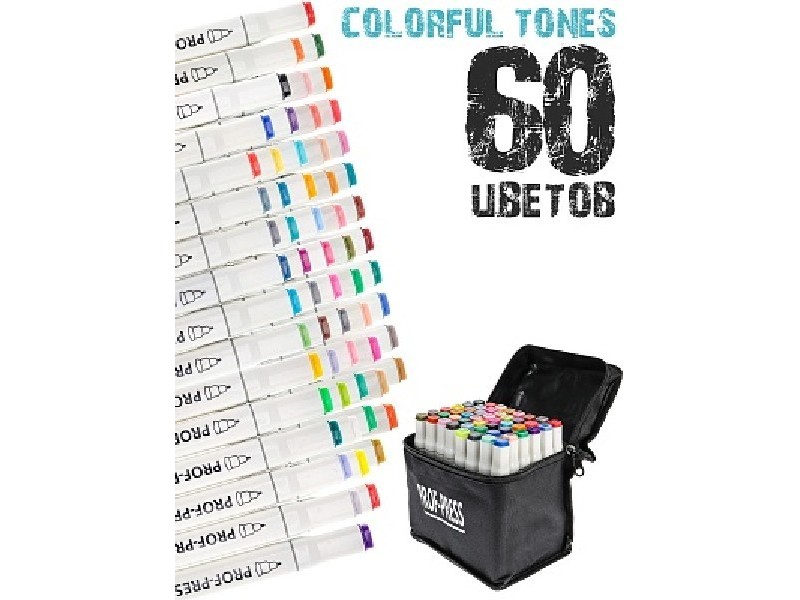 Набор маркеров для скетчинга «COLORFUL TONES» двусторонних 60 цв. (скошенный/пулевидный наконечник) МП-7947
