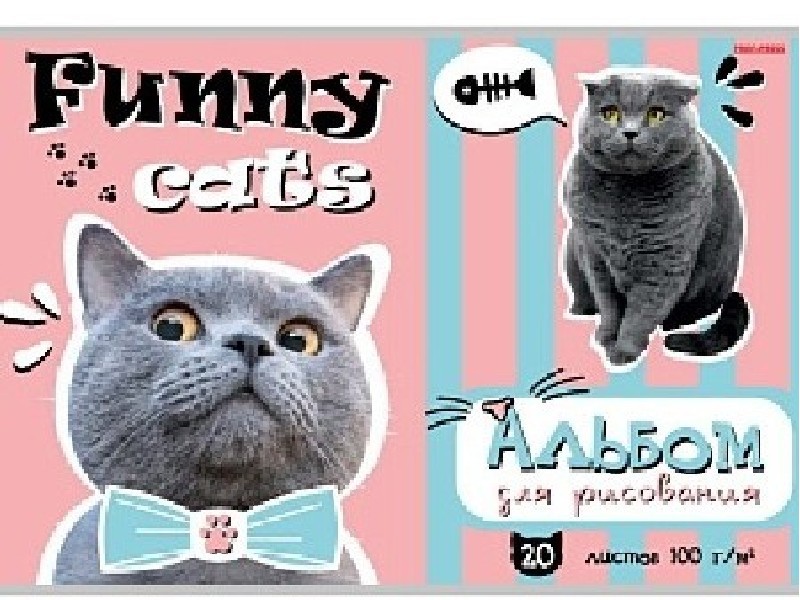 Альбом для рисования А4 20л "ПОТЕШНЫЕ КОТИКИ" (скрепка, офсет)