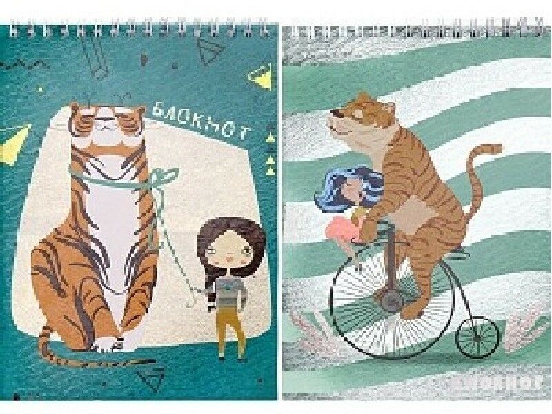 БЛОКНОТ А5 80л. клетка ТИГР И ДЕВОЧКА (гребень) 80-7355