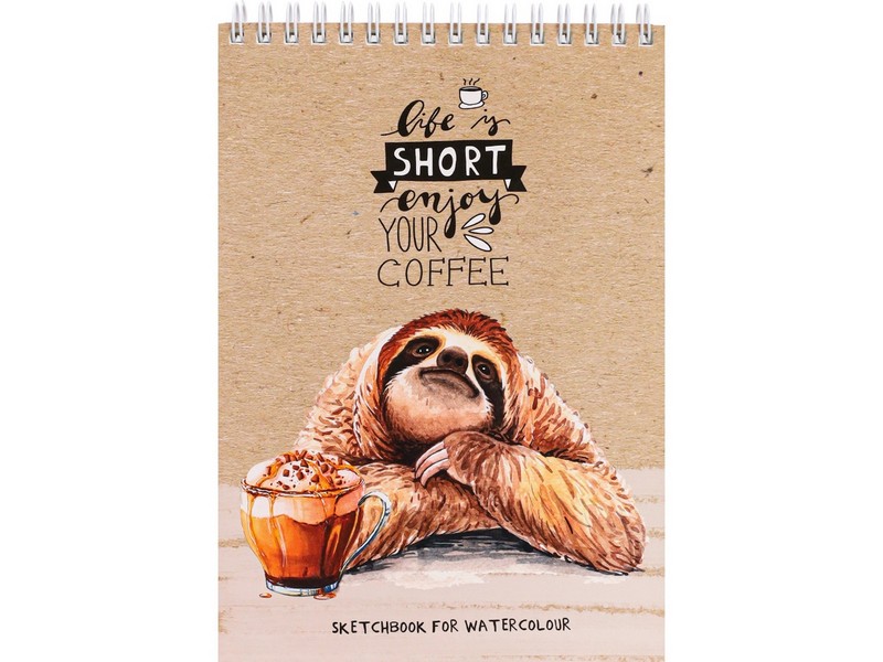 Скетчбук А5 20л. ЛЕНИВЕЦ И КОФЕ (гребень, глян. лам.) 20-6020