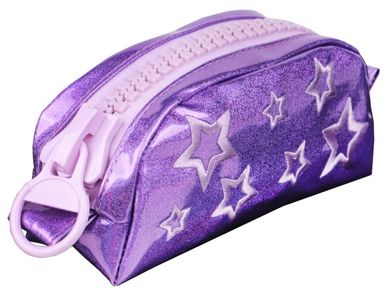 Пенал-косметичка ФИОЛЕТОТВЫЙ. СИРЕНЕВЫЕ ЗВЕЗДЫ 20*9*7 см (ПВХ, тракторная молния, перламутр) ПМ-6289