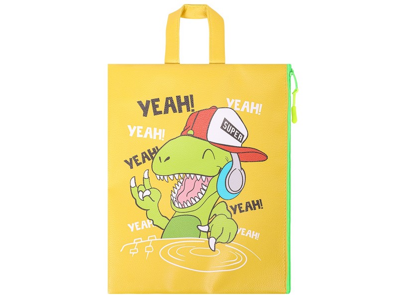 Папка-сумка А4 ДИНО ДИ-ДЖЕЙ с ручкой (полиэстер, молния сбоку) П-0302