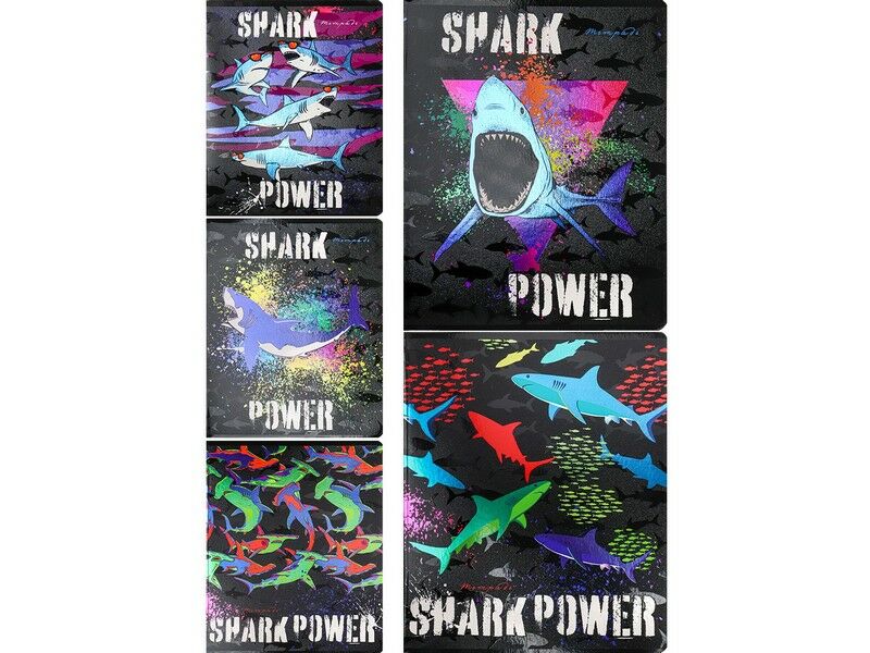 Тетрадь КЛЕТКА 48л. АКУЛЫ В ЦВЕТЕ (цвет. мелов. обл.)