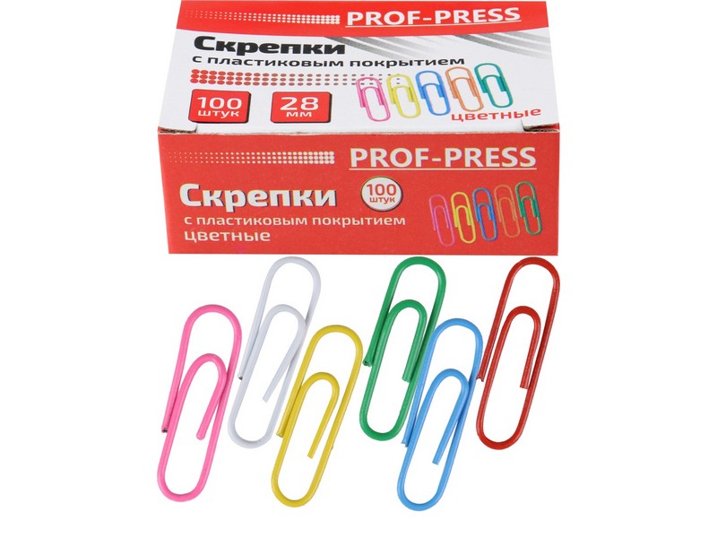 Скрепки 28 мм (металл., овальные, цветные) 100шт/уп
