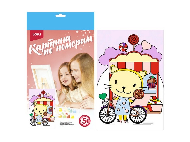 Купить оптом Картина на картоне с красками 20х28,5 см по номерам. КИСКА С ЛЕДЕНЦОМ в Луганске