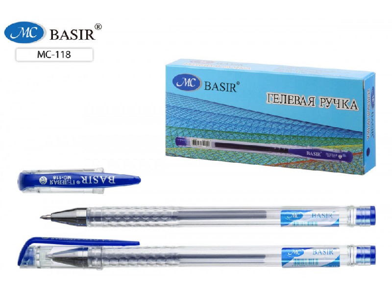 Ручка гелевая «BASIR» прозрачный корпус 0,5 мм СИНЯЯ (12шт/уп)