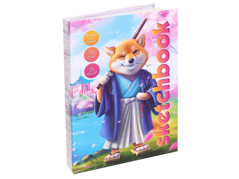 Скетчбук А6 64л. КОРГИ САМУРАЙ (7БЦ, мат. лам.) С64-5532