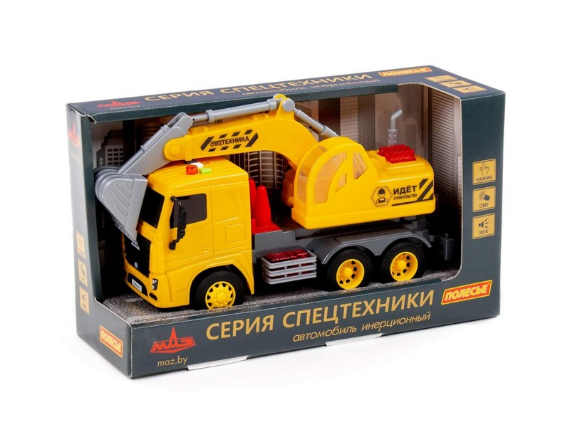 Автомобиль-экскаватор инерц. «МАЗ» (свет, звук) в коробке
