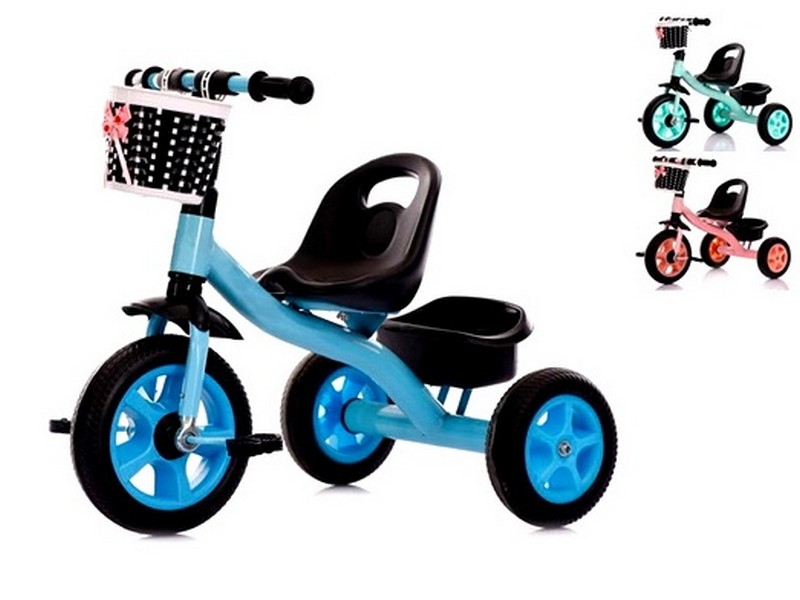 Велосипед трехколесный (колеса ПВХ, корзинка, багажник) ЗЕЛЕНЫЙ BC7011941