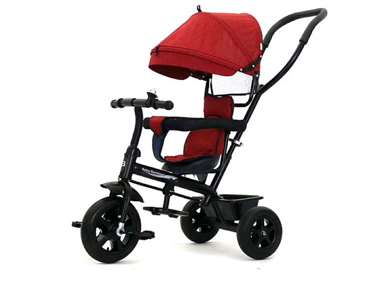 Велосипед трехколесный с родительской ручкой (колеса ПВХ, багажник, крыша) КРАСНЫЙ 848