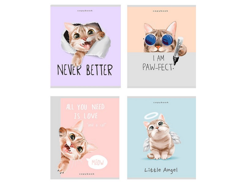 Тетрадь КЛЕТКА 48л. ИГРИВЫЕ КОТИКИ-1 (обл. офсет, второй блок)