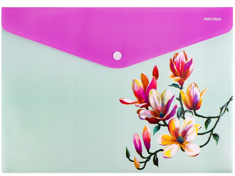 Папка-конверт А4 на кнопке 180мкм FLOWER ПК-3034