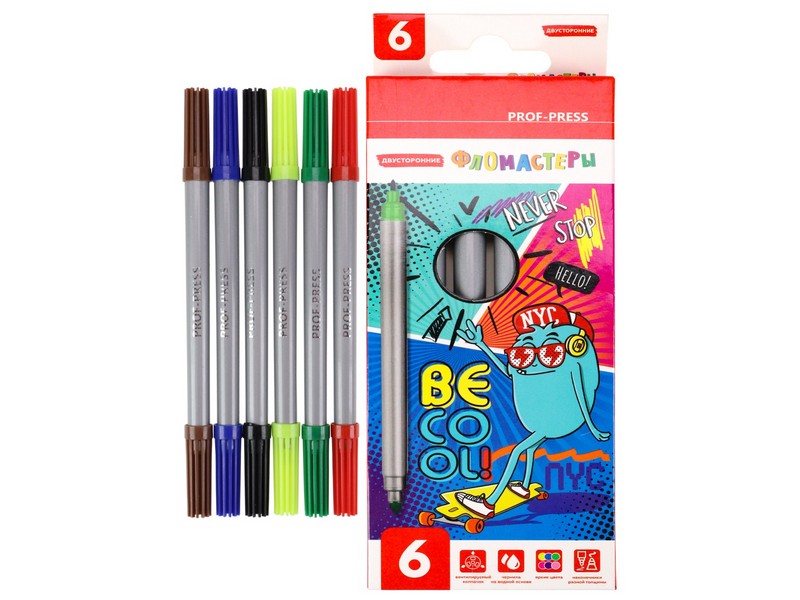 Купить оптом Фломастеры двусторонние вентилируемые 6шт. СКЕЙТ-БАНДА (на водной основе) ФВ-1469 в Луганске