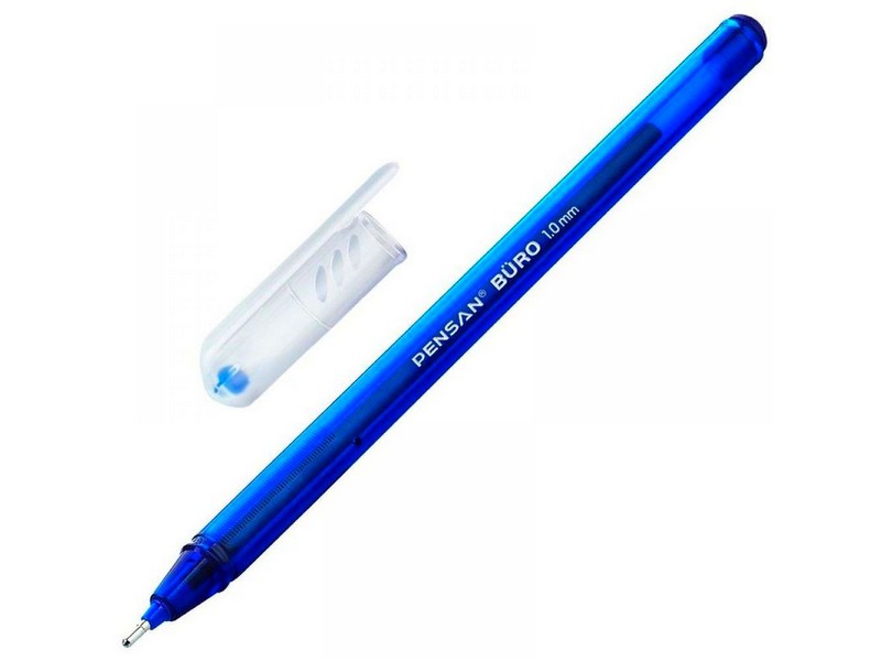 Ручка масляная "PENSAN BURO" прозрачный корпус 1 мм СИНЯЯ (50шт/уп)