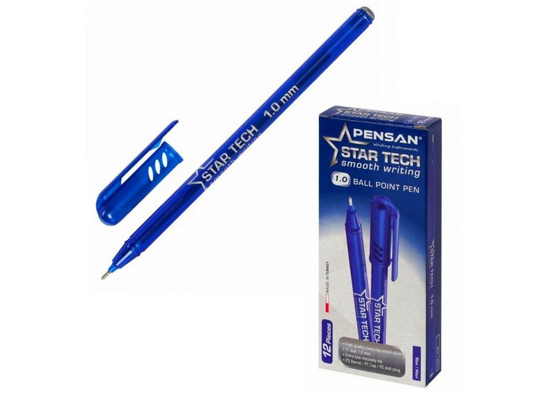 Ручка масляная PENSAN STAR-TECH синий корпус 1,0мм СИНЯЯ (12шт/уп)