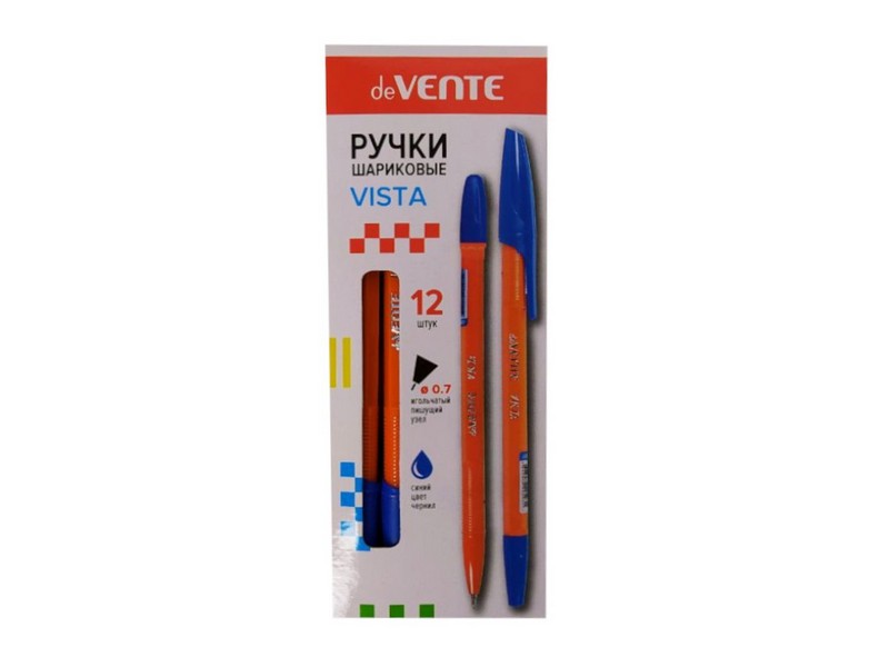 Ручка шариковая deVENTE Vista сине-желтый корпус 0,7мм СИНЯЯ (12шт/уп)