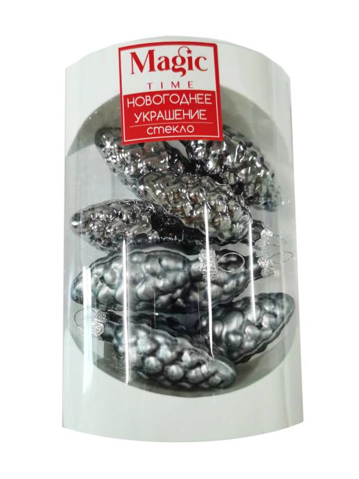 Купить оптом Набор подвесок СЕРЕБРЯНЫЕ ШИШКИ из стекла 5 см (8шт/уп) 89672 в Луганске