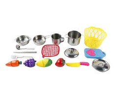 55849 [1445553]Набор посуды (металл.) с разрезными продуктами и корзиной 17 предметов в сетке 1445553