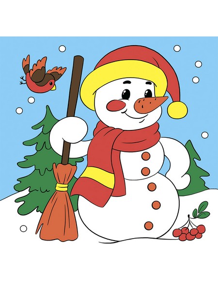 Купить оптом Холст с красками 15х15 см по номерам в пленке. СНЕГОВИК в Луганске