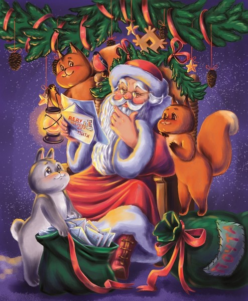 Купить оптом Холст с красками 30х40 см по номерам. ДЕД МОРОЗ ЧИТАЕТ ПИСЬМА в Луганске