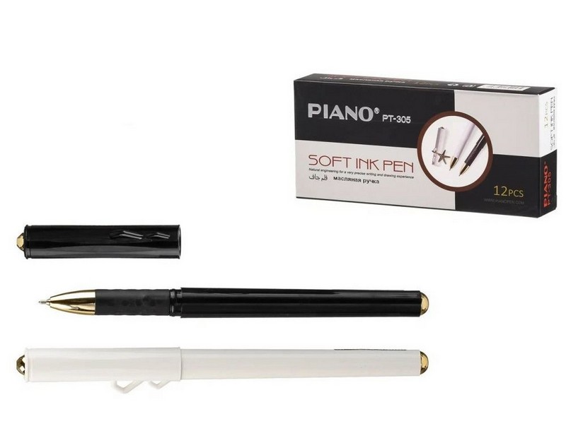 Ручка масляная «PIANO» черный/белый корпус 0,7мм СИНЯЯ (12шт/уп)