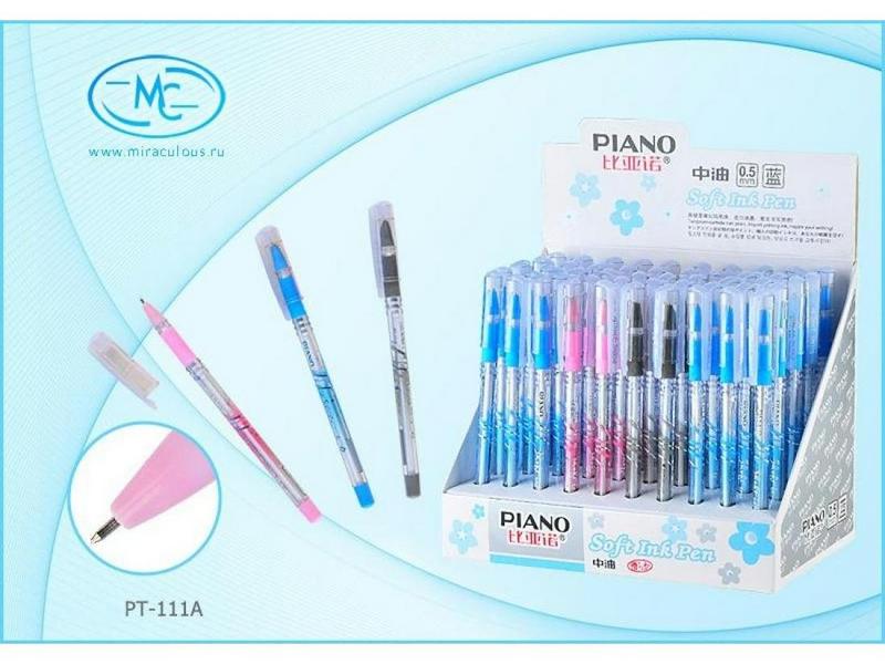Ручка масляная «PIANO» цветной прозрачный корпус 0,5мм СИНЯЯ (50шт/уп)
