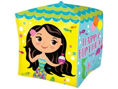 57061 [R368]Шар-куб 3D «Happy Birthday to you!» (русалочка) 71 см