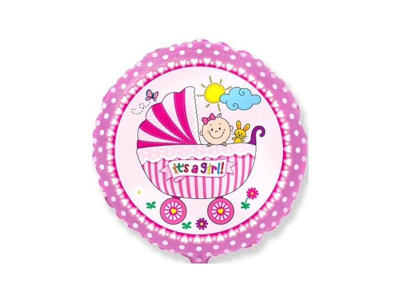 Шар-круг «Детская коляска для девочки» розовый 46 см