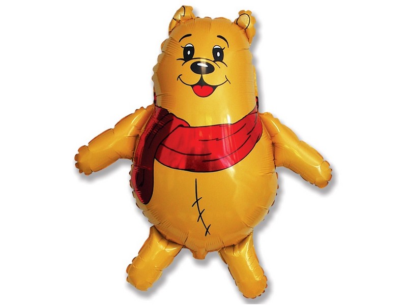 Шар-фигура «Медвежонок с красным шарфом» желтый 84 см