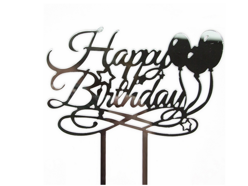Топпер пластиковый «Happy Birthday. Воздушные шарики» серебро 14*16 см