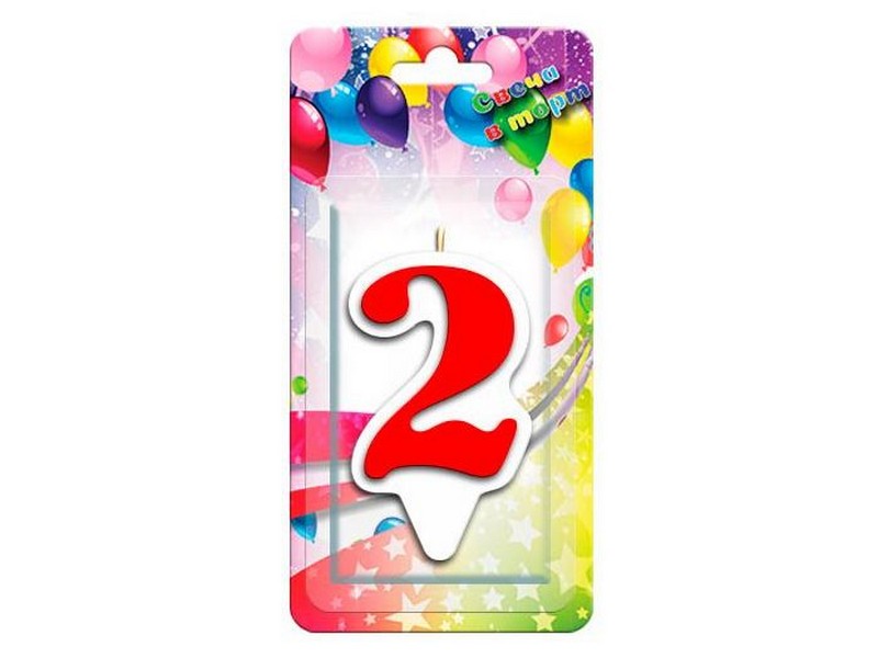 Свеча для торта красная «Волна» Цифра «2» 9 см