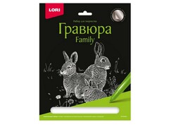 57787 [Гр-650]Гравюра 24*17,5 см серебро "Family. Кролики"