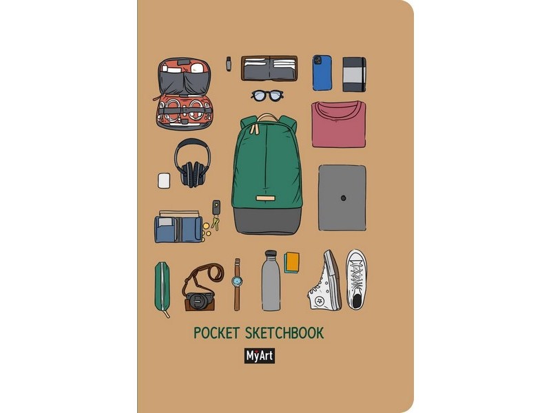 MyArt. СКЕТЧБУК А6 48 л АКСЕССУАРЫ (7БЦ, мат. лам., на резинке)