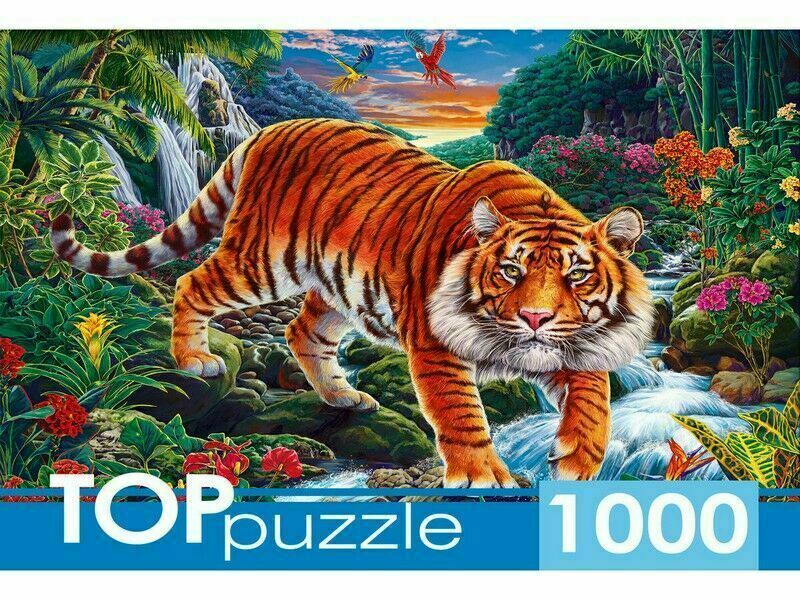 TOPpuzzle ПАЗЛЫ 1000 элементов. ТИГР У ВОДОПАДА