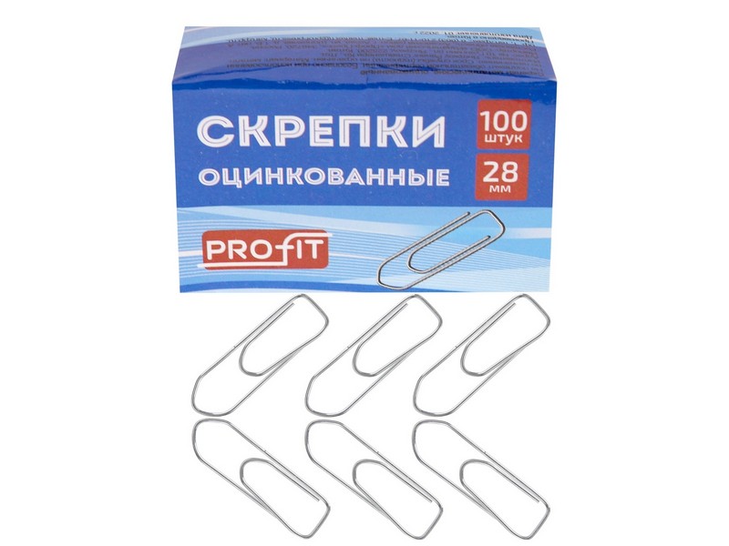 Скрепки 28 мм (оцинк., прямоугольные) 100шт/уп