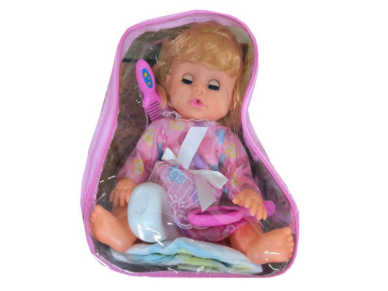Кукла функциональная (пьет, писает, муз.) с аксесс. 24*18*10 см в рюкзаке 812G