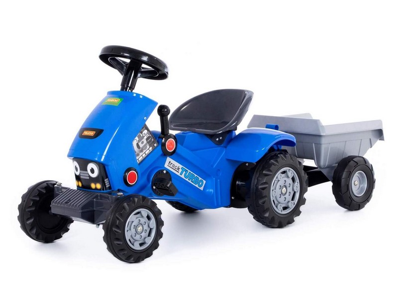 Каталка-трактор с педалями "Turbo-2" с полуприцепом синяя