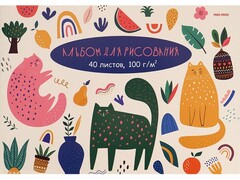 60007 [40-5143]Альбом для рисования А4 40л «КОТИКИ И ФРУКТЫ» (отрыв. блок, офсет)
