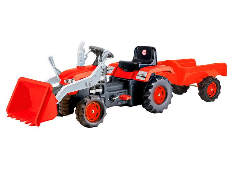Трактор педальный DOLU с прицепом, ковшом и клаксоном красный 8152