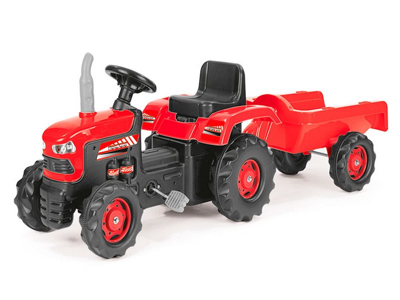 Трактор педальный DOLU с прицепом и клаксоном красный