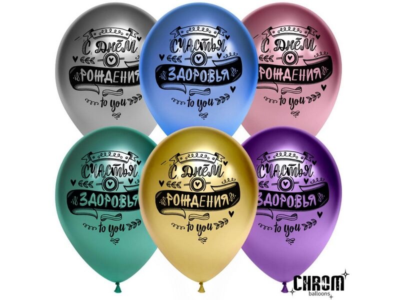 Набор воздушных шаров «С Днем Рождения! Пожелания» ассорти, хром 12'' 25 шт