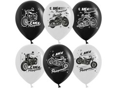 60487 [612821]Набор воздушных шаров «С Днем Рождения! Мотоциклы» черный/белый, пастель 12'' 25 шт