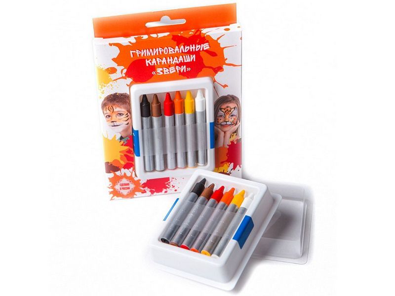 Гримировальные карандаши «Звери» 6 цветов 6 шт