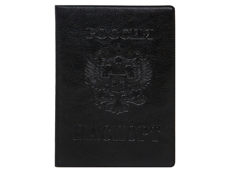 Обложка для паспорта из мягкой "экокожи" с гербом черная ОП-7701